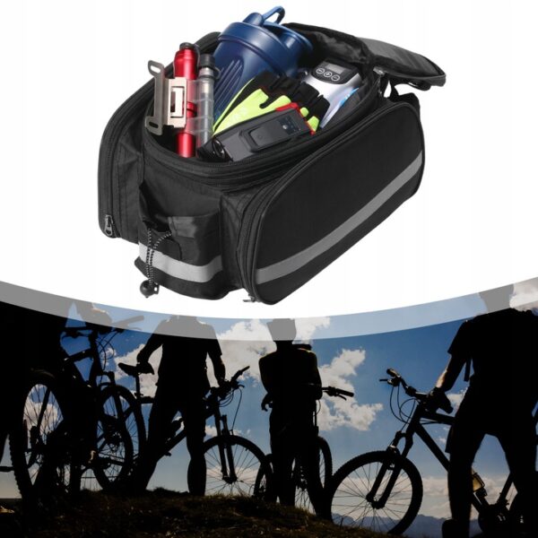Geanta bicicleta spate 32x17x28 cm, 30L, extensibila, poliester impermeabil, cu elemente reflectorizante, negru - imagine 11