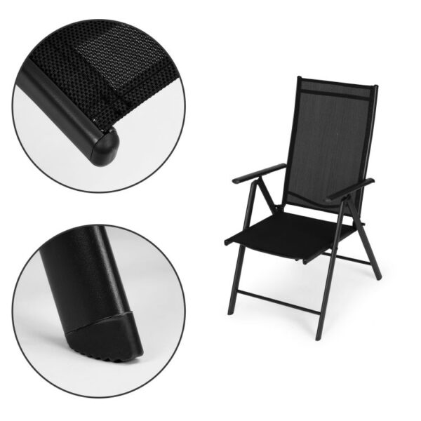 Set 4 scaune gradina 70x57x106 cm, pliante cu spatar reglabil 7 pozitii, structura otel si textilena, negru - imagine 11