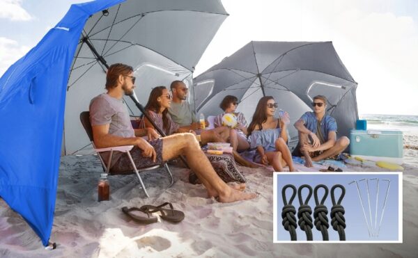 Umbrela plaja 3in1 215x205 cm, cu paravan lateral, fereastra si husa transport, material UV, albastru - imagine 12