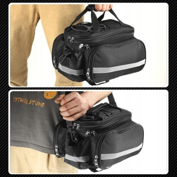 Geanta bicicleta spate 32x17x28 cm, 30L, extensibila, poliester impermeabil, cu elemente reflectorizante, negru - imagine 12