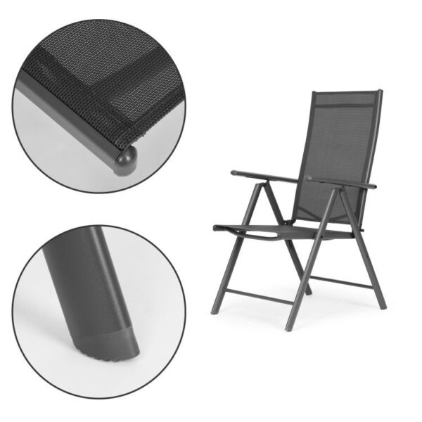 Set 4 scaune gradina 70x57x106 cm, pliante cu spatar reglabil 7 pozitii, structura otel si textilena, gri - imagine 12