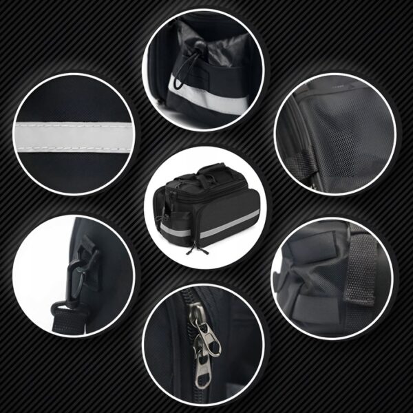 Geanta bicicleta spate 32x17x28 cm, 30L, extensibila, poliester impermeabil, cu elemente reflectorizante, negru - imagine 13