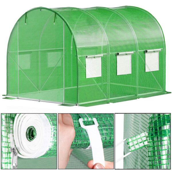 Folie inlocuire pentru sera 300x200x200 cm, PE 140g/mp cu plasa PP, UV4, 6 ferestre si usa cu fermoar, verde - imagine 14