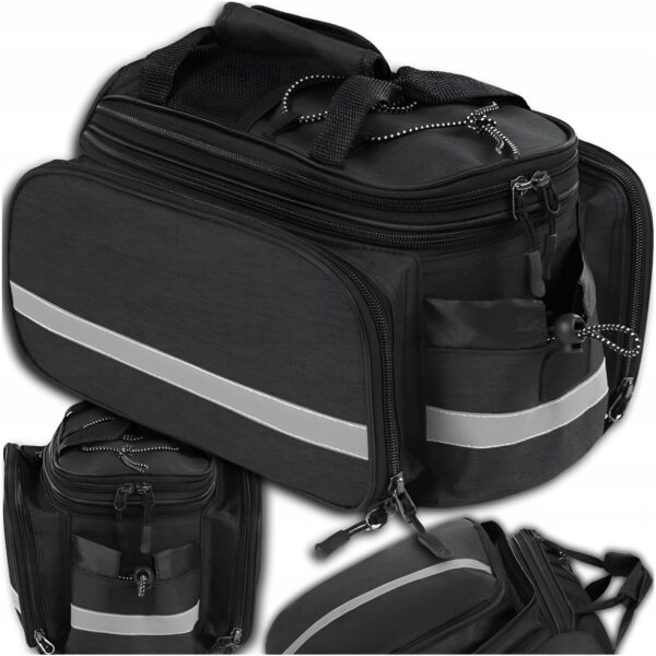 Geanta bicicleta spate 32x17x28 cm, 30L, extensibila, poliester impermeabil, cu elemente reflectorizante, negru - imagine 14