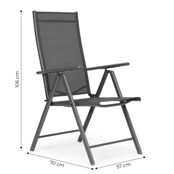 Set 4 scaune gradina 70x57x106 cm, pliante cu spatar reglabil 7 pozitii, structura otel si textilena, gri - imagine 14