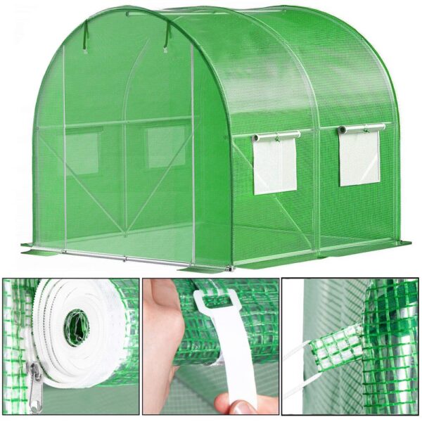 Folie inlocuire pentru sera 200x200x200 cm, PE 140g/mp cu plasa PP, UV4, 4 ferestre si usa cu fermoar, verde - imagine 14