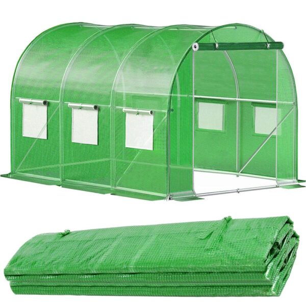 Folie inlocuire pentru sera 300x200x200 cm, PE 140g/mp cu plasa PP, UV4, 6 ferestre si usa cu fermoar, verde - imagine 15