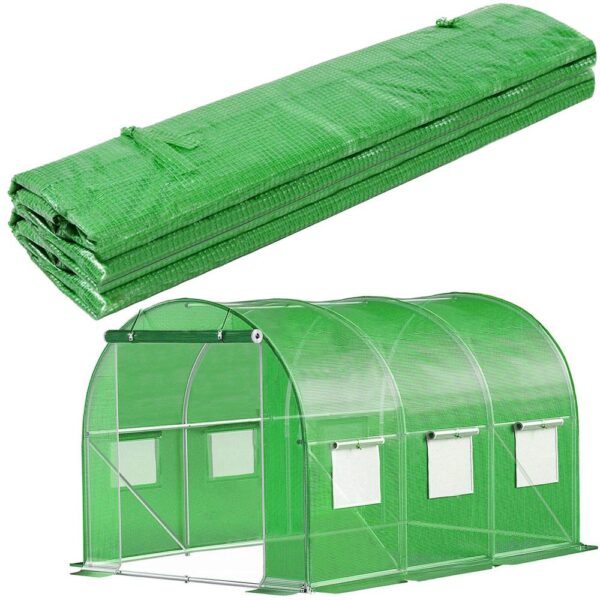 Folie inlocuire pentru sera 300x200x200 cm, PE 140g/mp cu plasa PP, UV4, 6 ferestre si usa cu fermoar, verde - imagine 16