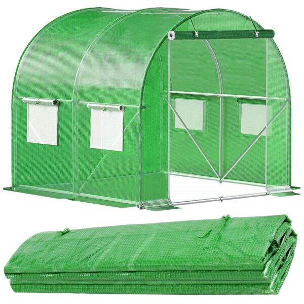 Folie inlocuire pentru sera 200x200x200 cm, PE 140g/mp cu plasa PP, UV4, 4 ferestre si usa cu fermoar, verde - imagine 16