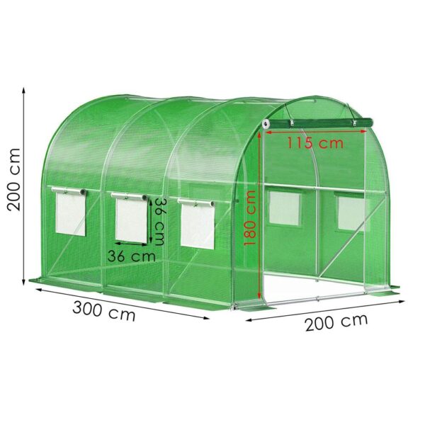 Folie inlocuire pentru sera 300x200x200 cm, PE 140g/mp cu plasa PP, UV4, 6 ferestre si usa cu fermoar, verde - imagine 17