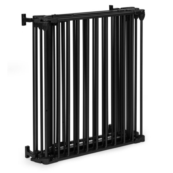 Bariera de siguranta pliabila 300x74 cm, 5 panouri si poarta cu blocare automata, metal si plastic, neagra - imagine 9