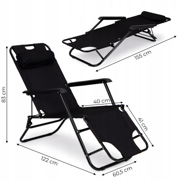 Sezlong pliabil 155x60x83 cm, 2 in 1 leagan extensibil, spatar reglabil, cadru metalic si perna impermeabila, gri - imagine 17