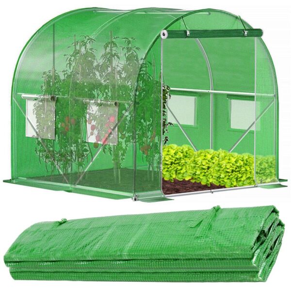 Folie inlocuire pentru sera 200x200x200 cm, PE 140g/mp cu plasa PP, UV4, 4 ferestre si usa cu fermoar, verde - imagine 17