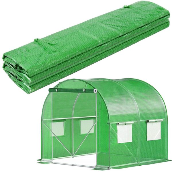Folie inlocuire pentru sera 200x200x200 cm, PE 140g/mp cu plasa PP, UV4, 4 ferestre si usa cu fermoar, verde - imagine 18
