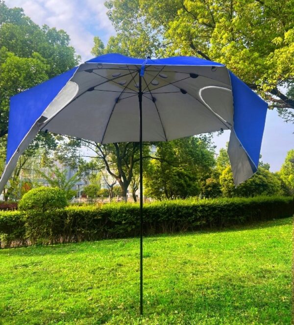 Umbrela plaja 3in1 215x205 cm, cu paravan lateral, fereastra si husa transport, material UV, albastru - imagine 2