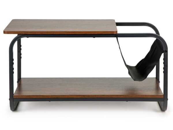 Masuta cafea cu 2 rafturi si suport reviste, cadru metalic, 87x40x46 cm, lemn natur si negru - imagine 2