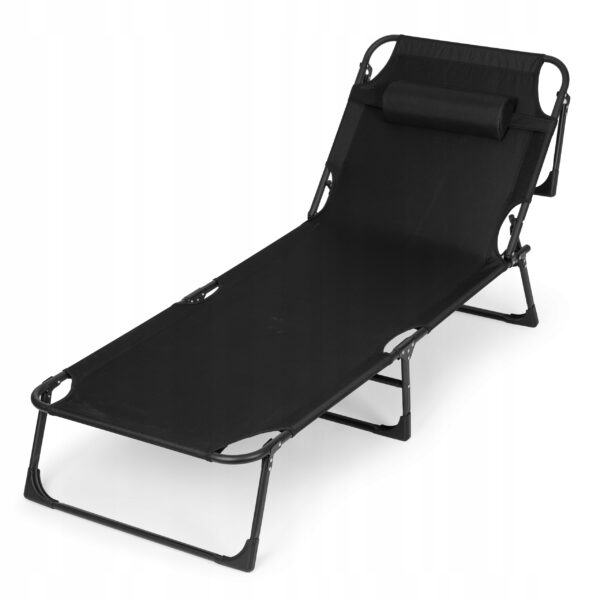 Sezlong pliabil 193x67x79 cm, spatar reglabil 4 pozitii, cadru otel si material Oxford, negru - imagine 3