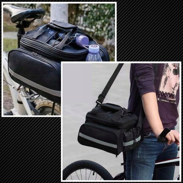 Geanta bicicleta spate 32x17x28 cm, 30L, extensibila, poliester impermeabil, cu elemente reflectorizante, negru - imagine 2