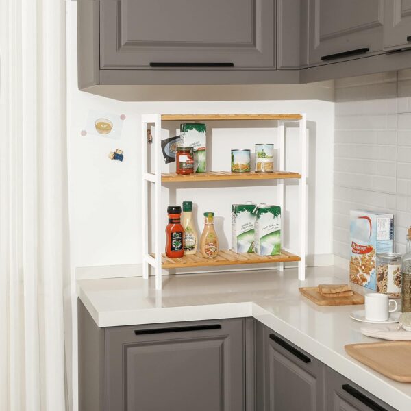 SONGMICS Etajera bambus 60x26x66 cm, cu 3 rafturi, kit anti-rasturnare, alb si natur - imagine 2