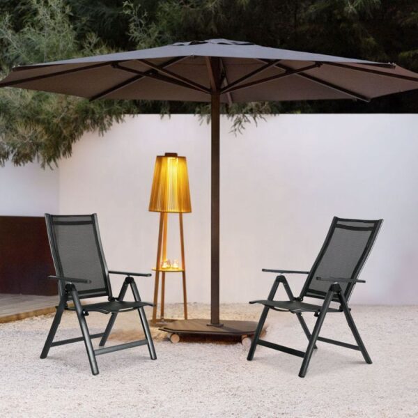Set 4 scaune gradina 70x57x106 cm, pliante cu spatar reglabil 7 pozitii, structura otel si textilena, gri - imagine 2