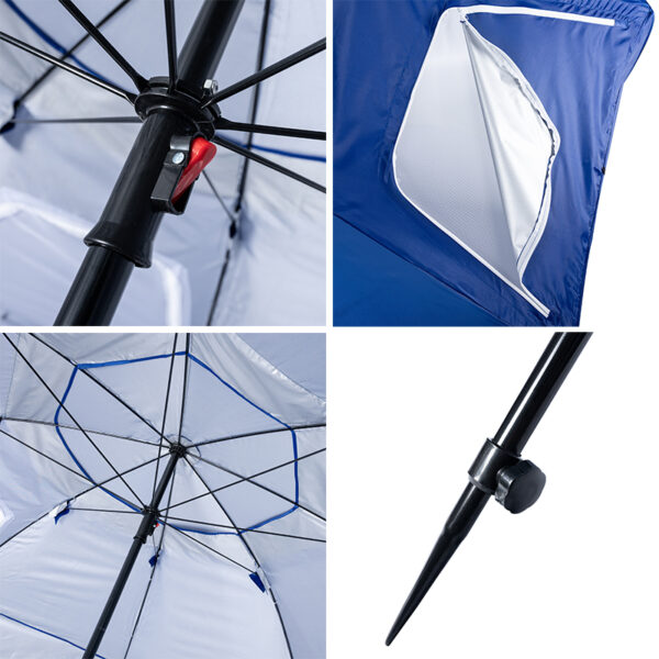 Umbrela plaja 3in1 215x205 cm, cu paravan lateral, fereastra si husa transport, material UV, albastru - imagine 14