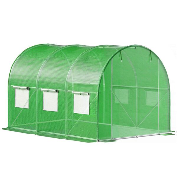 Folie inlocuire pentru sera 300x200x200 cm, PE 140g/mp cu plasa PP, UV4, 6 ferestre si usa cu fermoar, verde - imagine 20