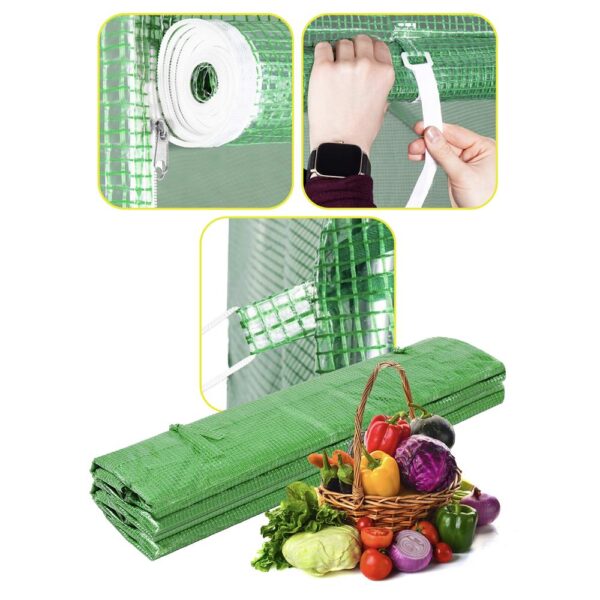 Folie inlocuire pentru sera 200x200x200 cm, PE 140g/mp cu plasa PP, UV4, 4 ferestre si usa cu fermoar, verde - imagine 20