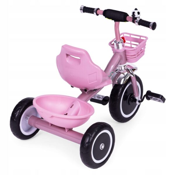 Tricicleta pentru copii 47 cm latime axa spate, cu cosuri si claxon, cadru otel, roti EVA, roz - imagine 4