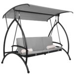 Balansoar gradina 230x136x190 cm, 2 in 1 leagan si pat, copertina reglabila, saltea si perne incluse, cadru otel, gri si ecru