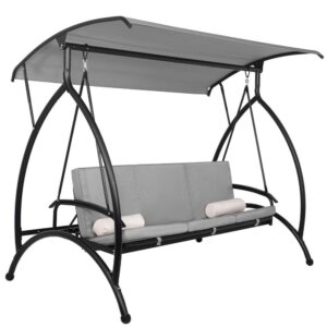 Balansoar gradina 230x136x190 cm, 2 in 1 leagan si pat, copertina reglabila, saltea si perne incluse, cadru otel, gri si ecru