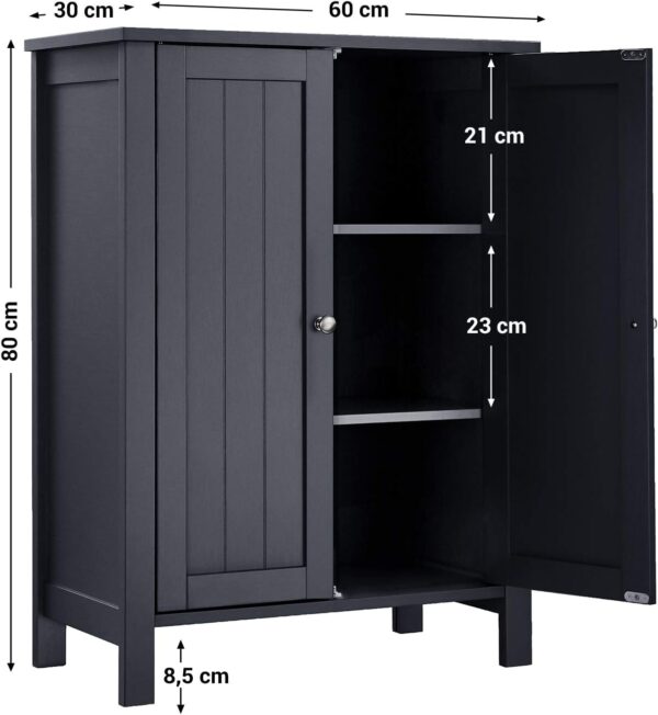 VASAGLE Dulap baie pe picioare cu 2 rafturi reglabile, din MDF, 30x60x80 cm, gri - imagine 3