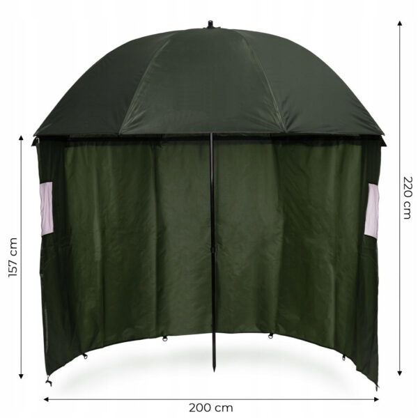 Umbrela pescuit 200x220 cm, cu perete lateral detasabil si ferestre, reglabil pe inaltime si unghi, otel si Oxford impermeabil, verde - imagine 6