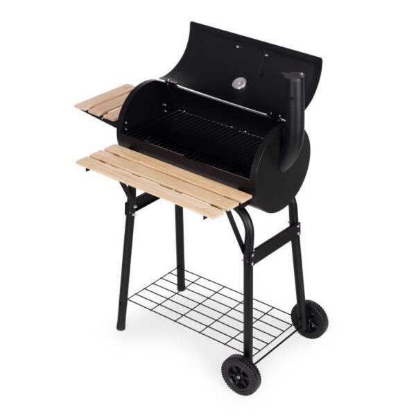 Gratar de gradina 91x60x114 cm, cu cos de fum, termometru si 3 rafturi, metal cromat, negru - imagine 3