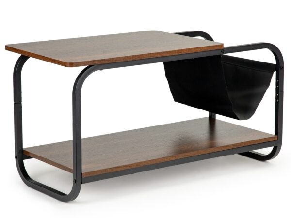 Masuta cafea cu 2 rafturi si suport reviste, cadru metalic, 87x40x46 cm, lemn natur si negru - imagine 3
