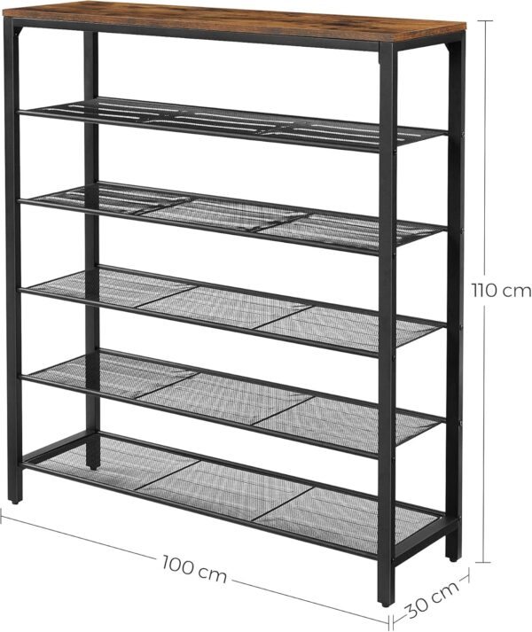 VASAGLE Etajera pantofi cu 5 rafturi si polita superioara, 100x30x110 cm, maro rustic - imagine 3
