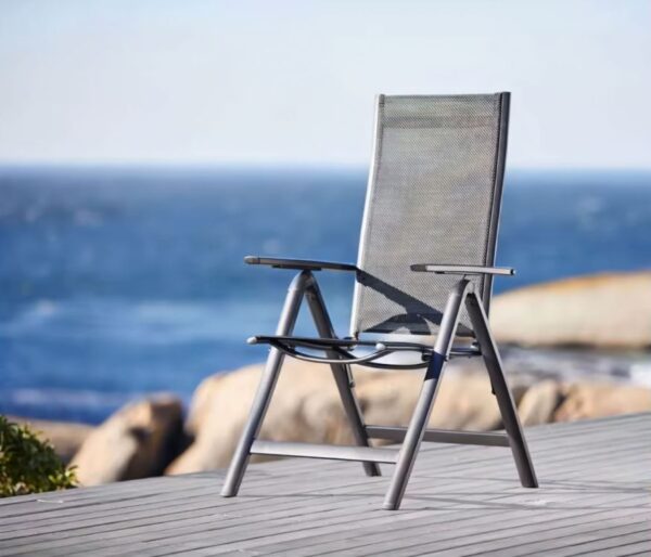 Set 4 scaune gradina 70x57x106 cm, pliante cu spatar reglabil 7 pozitii, structura otel si textilena, gri - imagine 3