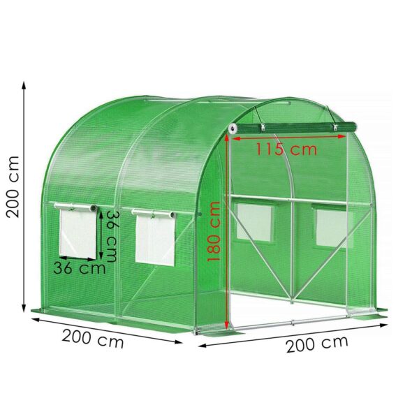 Folie inlocuire pentru sera 200x200x200 cm, PE 140g/mp cu plasa PP, UV4, 4 ferestre si usa cu fermoar, verde - imagine 3