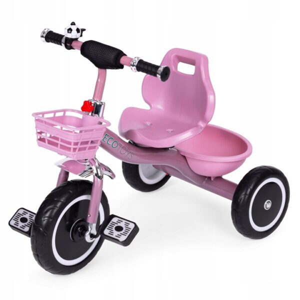 Tricicleta pentru copii 47 cm latime axa spate, cu cosuri si claxon, cadru otel, roti EVA, roz - imagine 5
