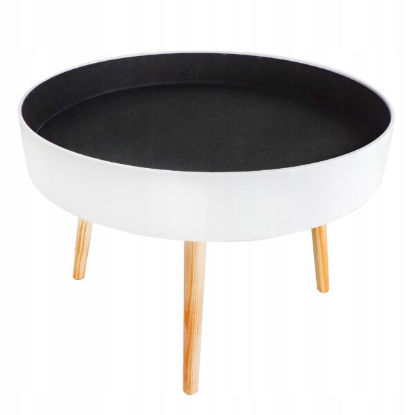 Masuta de cafea rotunda 60x40 cm, cu blat detasabil si spatiu depozitare, picioare din lemn de pin, alba - imagine 5