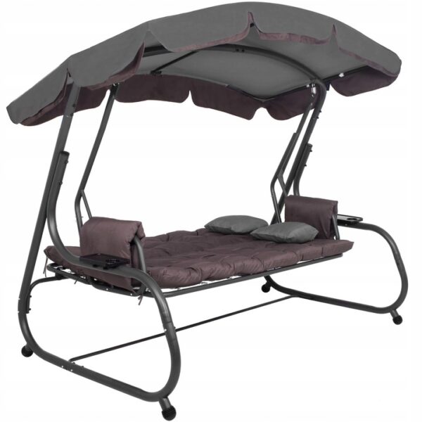 Balansoar gradina 226x126x192 cm, 3 in 1 leagan, pat si relaxare, cu plasa anti-insecte, copertina reglabila, saltea si perne incluse, gri si maro - imagine 4