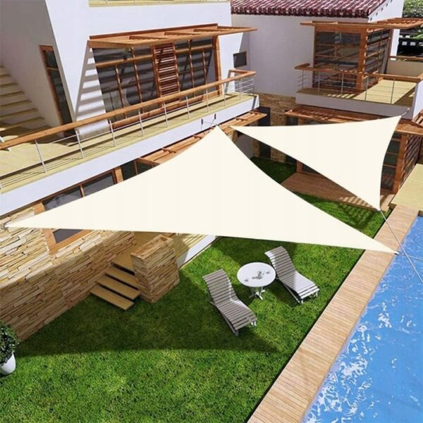 Prelata solara triunghiulara 500x500x500 cm, impermeabila, protectie UV, poliester 180g/mp, bej - imagine 5