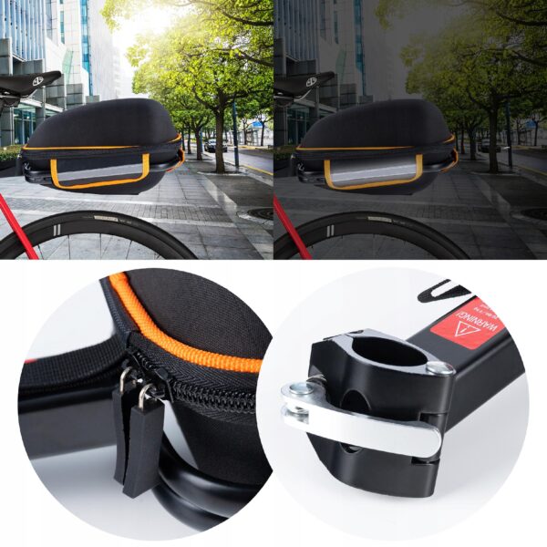 Geanta bicicleta cu prindere pe portbagaj tija sa 28x19x17 cm, 10L, poliester, borseta spate cu suport aluminiu, negru - imagine 4