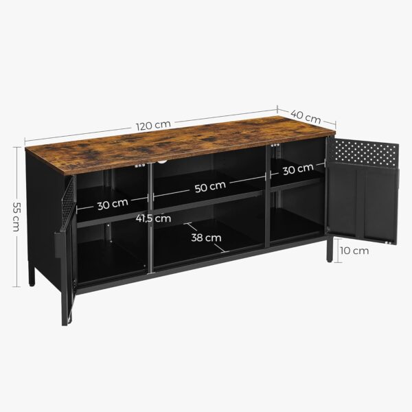 SONGMICS Comoda TV 120x40x55 cm, 3 rafturi reglabile, 2 usi, stil vintage, PAL si otel, maro-negru mat - imagine 3