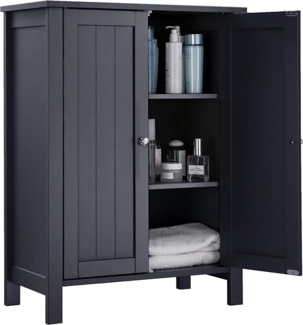 VASAGLE Dulap baie pe picioare cu 2 rafturi reglabile, din MDF, 30x60x80 cm, gri - imagine 4