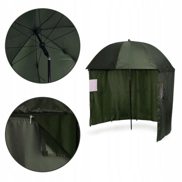 Umbrela pescuit 200x220 cm, cu perete lateral detasabil si ferestre, reglabil pe inaltime si unghi, otel si Oxford impermeabil, verde - imagine 8