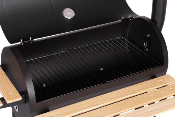 Gratar de gradina 91x60x114 cm, cu cos de fum, termometru si 3 rafturi, metal cromat, negru - imagine 4
