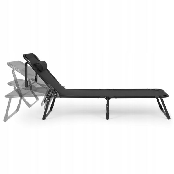 Sezlong pliabil 193x67x79 cm, spatar reglabil 4 pozitii, cadru otel si material Oxford, negru - imagine 5