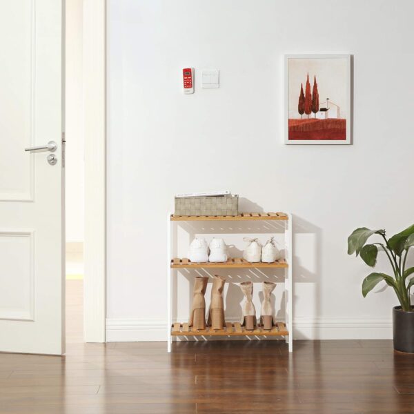 SONGMICS Etajera bambus 60x26x66 cm, cu 3 rafturi, kit anti-rasturnare, alb si natur - imagine 4