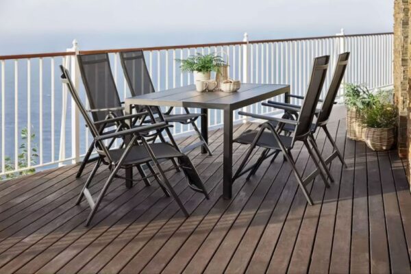 Set 4 scaune gradina 70x57x106 cm, pliante cu spatar reglabil 7 pozitii, structura otel si textilena, gri - imagine 4