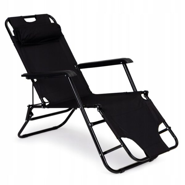 Sezlong pliabil 155x60x83 cm, 2 in 1 leagan extensibil, spatar reglabil, cadru metalic si perna impermeabila, gri - imagine 4